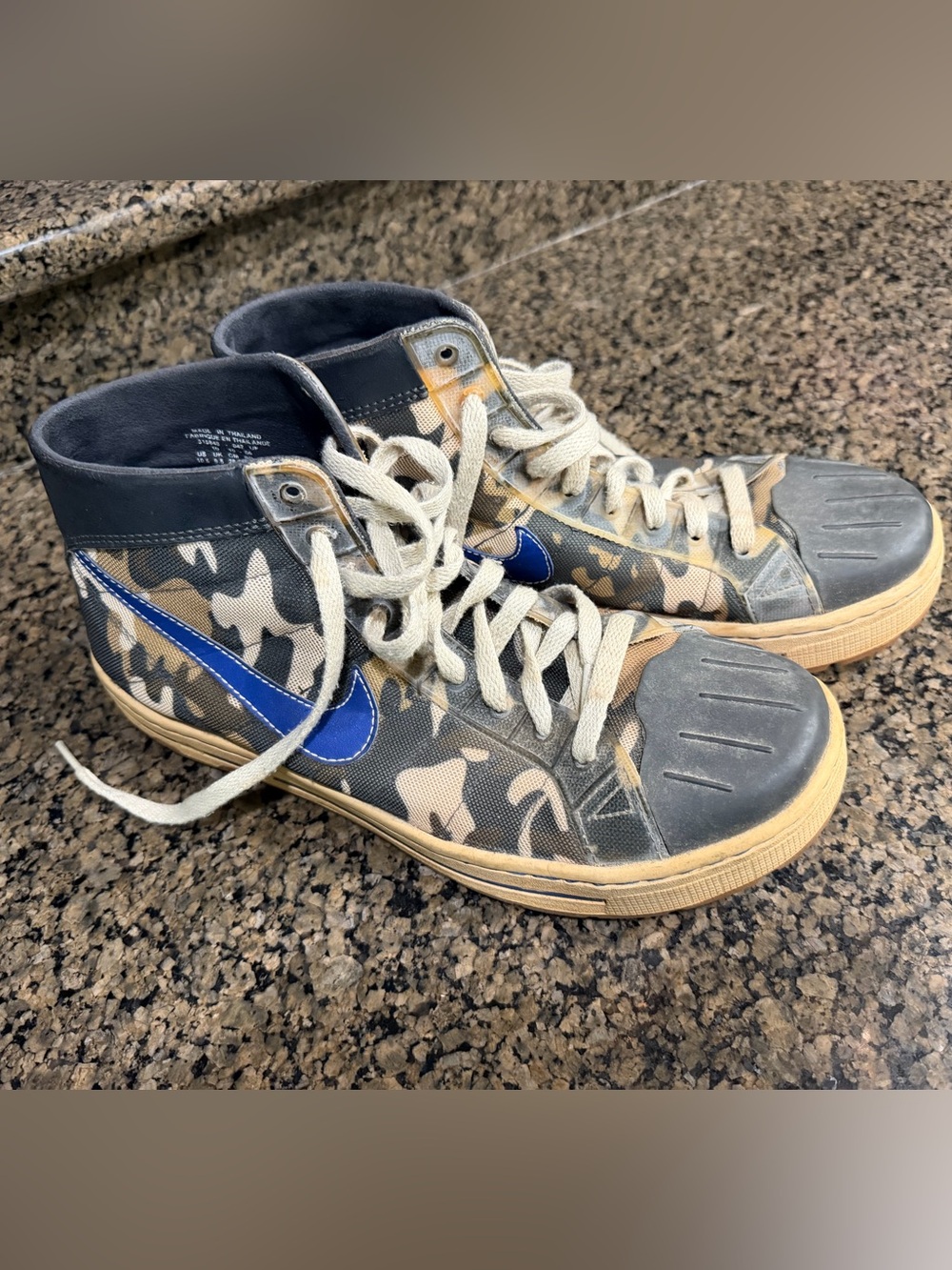 Nike Camo High-Top Sneakers with Blue Swoosh